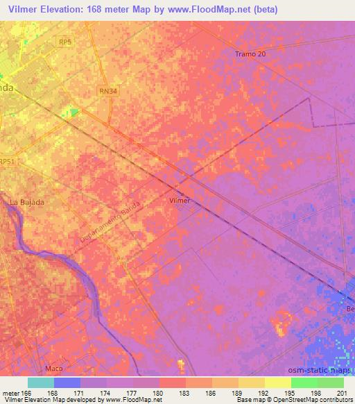 Vilmer,Argentina Elevation Map
