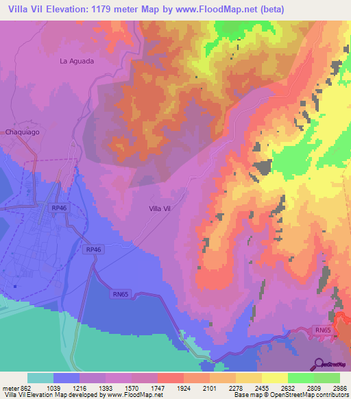 Villa Vil,Argentina Elevation Map