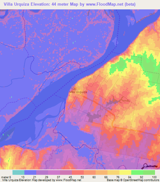 Villa Urquiza,Argentina Elevation Map