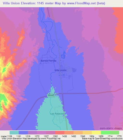 Villa Union,Argentina Elevation Map