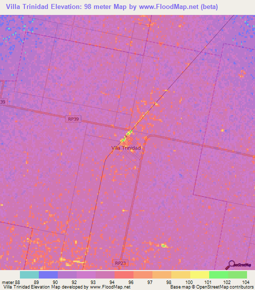 Villa Trinidad,Argentina Elevation Map