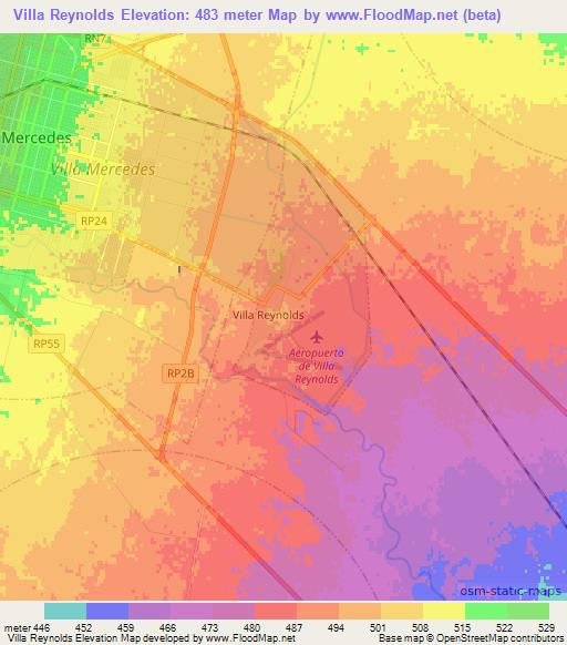 Villa Reynolds,Argentina Elevation Map