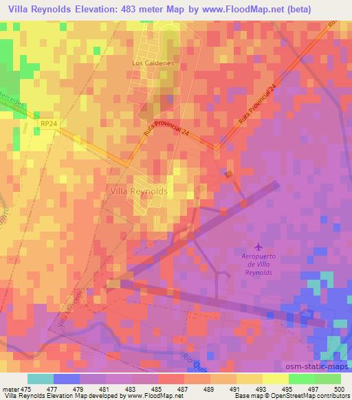 Villa Reynolds,Argentina Elevation Map