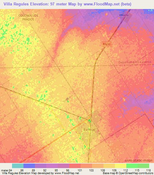 Villa Regules,Argentina Elevation Map