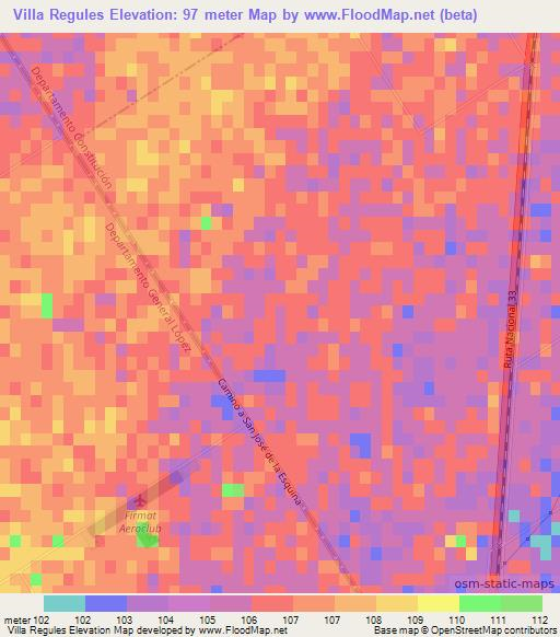 Villa Regules,Argentina Elevation Map