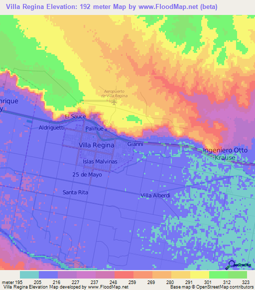 Villa Regina,Argentina Elevation Map