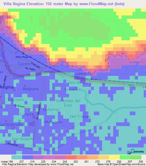 Villa Regina,Argentina Elevation Map