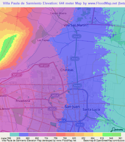 Villa Paula de Sarmiento,Argentina Elevation Map