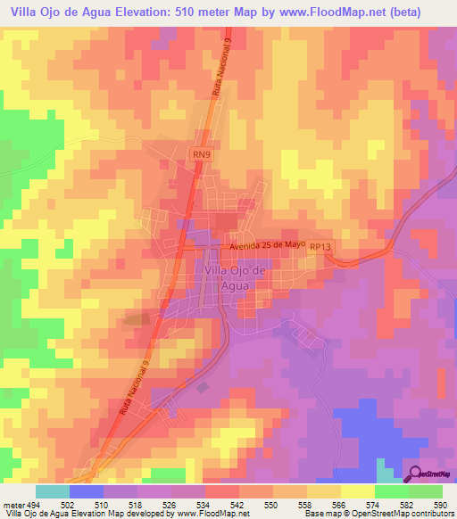 Villa Ojo de Agua,Argentina Elevation Map