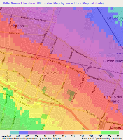Villa Nueva,Argentina Elevation Map
