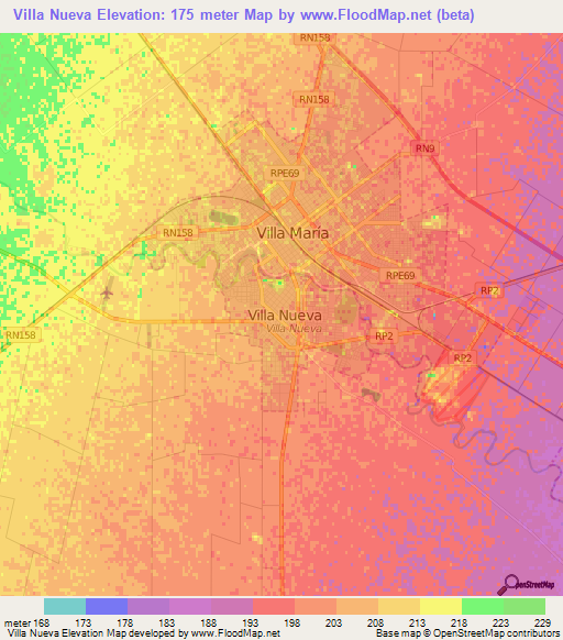 Villa Nueva,Argentina Elevation Map