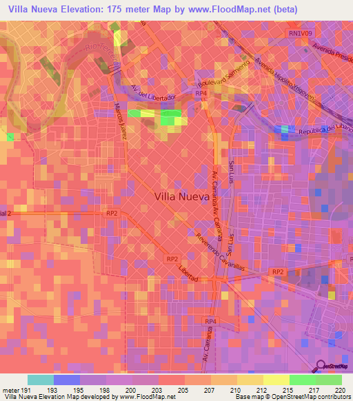 Villa Nueva,Argentina Elevation Map
