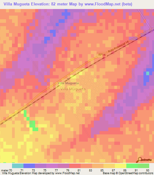 Villa Mugueta,Argentina Elevation Map