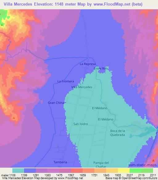 Villa Mercedes,Argentina Elevation Map