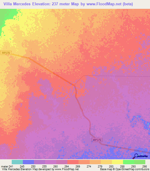 Villa Mercedes,Argentina Elevation Map