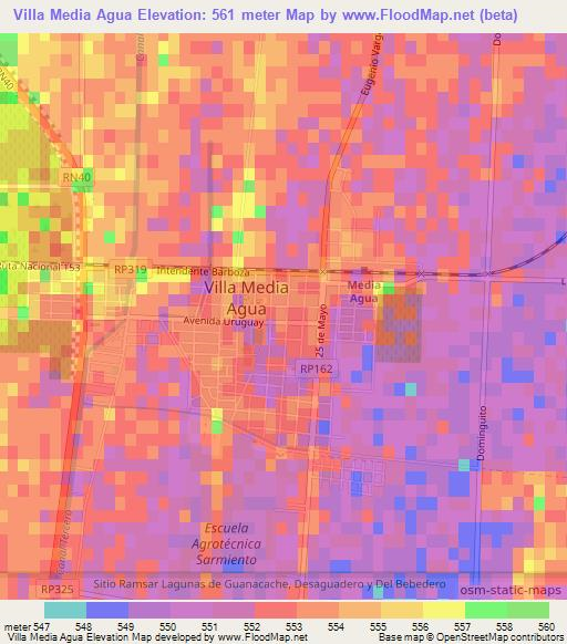 Villa Media Agua,Argentina Elevation Map
