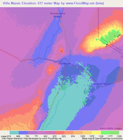 Villa Mazan,Argentina Elevation Map