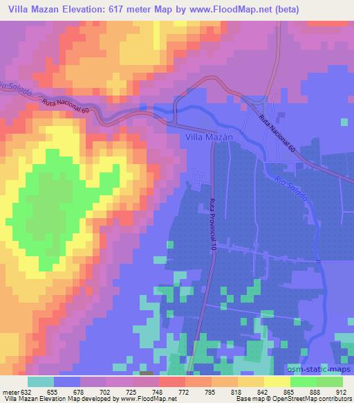 Villa Mazan,Argentina Elevation Map