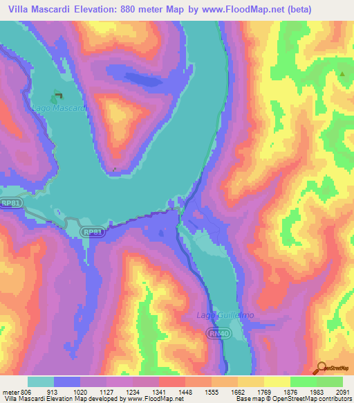 Villa Mascardi,Argentina Elevation Map