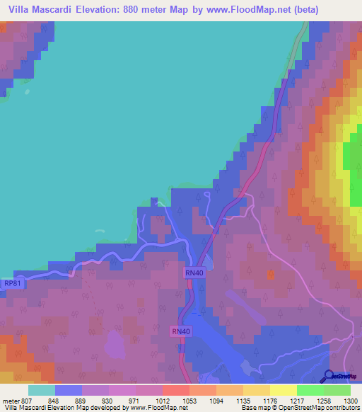 Villa Mascardi,Argentina Elevation Map