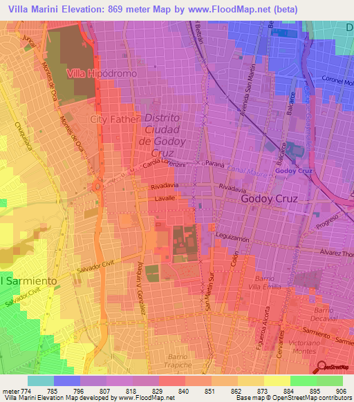 Villa Marini,Argentina Elevation Map