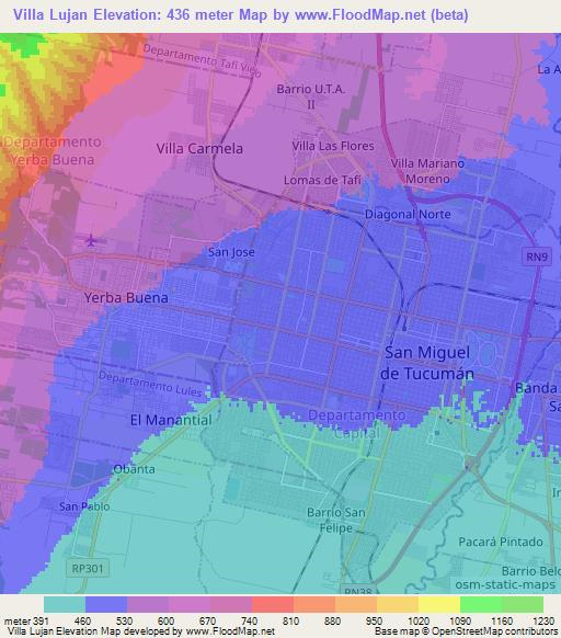 Villa Lujan,Argentina Elevation Map