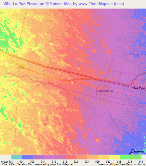 Villa La Paz,Argentina Elevation Map