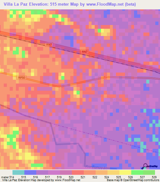 Villa La Paz,Argentina Elevation Map