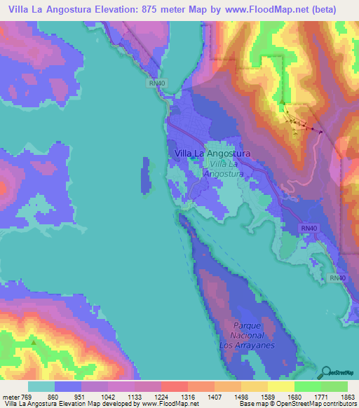 Villa La Angostura,Argentina Elevation Map