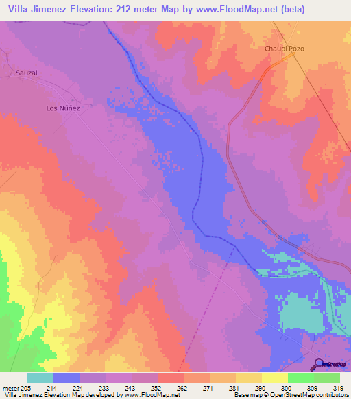 Villa Jimenez,Argentina Elevation Map