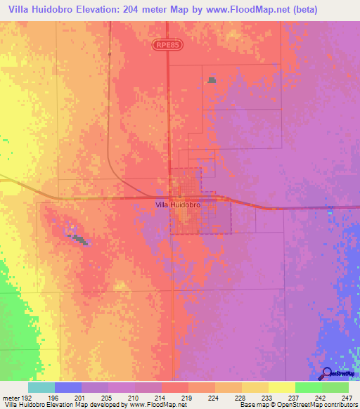 Villa Huidobro,Argentina Elevation Map