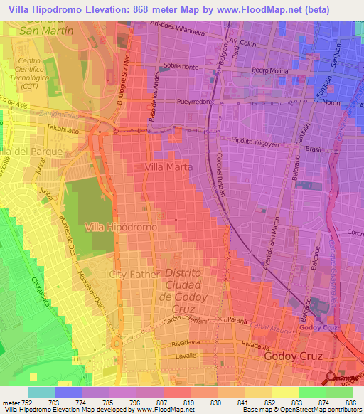Villa Hipodromo,Argentina Elevation Map