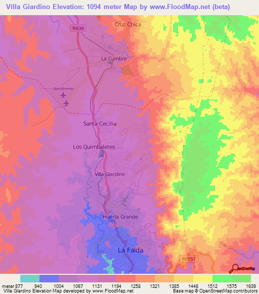 Villa Giardino,Argentina Elevation Map