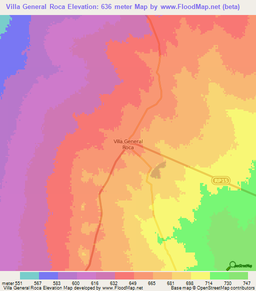 Villa General Roca,Argentina Elevation Map