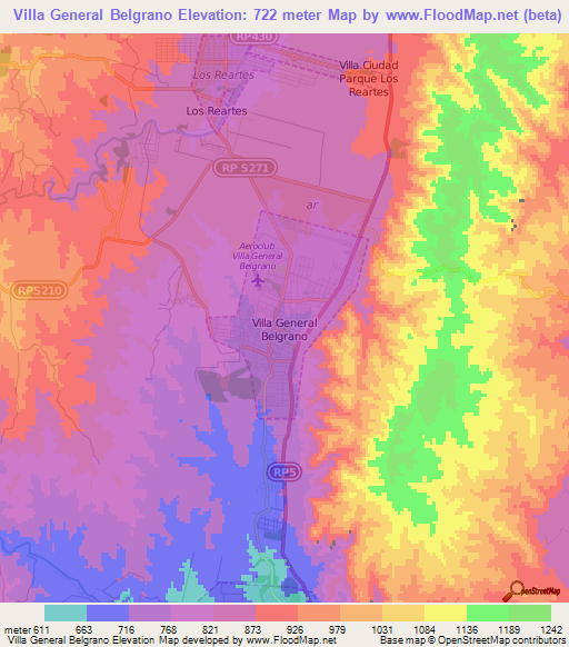 Villa General Belgrano,Argentina Elevation Map