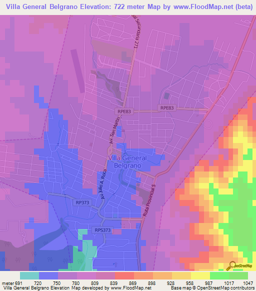 Villa General Belgrano,Argentina Elevation Map