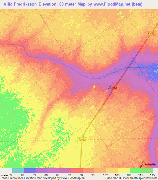 Villa Fredriksson,Argentina Elevation Map