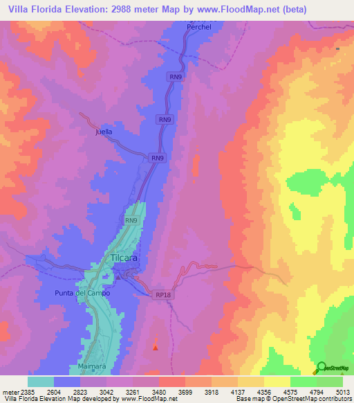 Villa Florida,Argentina Elevation Map