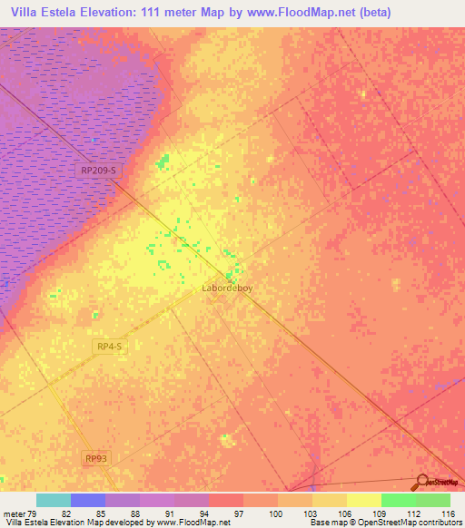 Villa Estela,Argentina Elevation Map