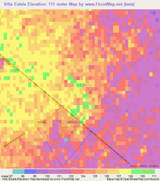 Villa Estela,Argentina Elevation Map