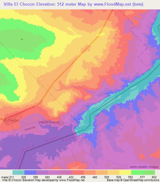 Villa El Chocon,Argentina Elevation Map