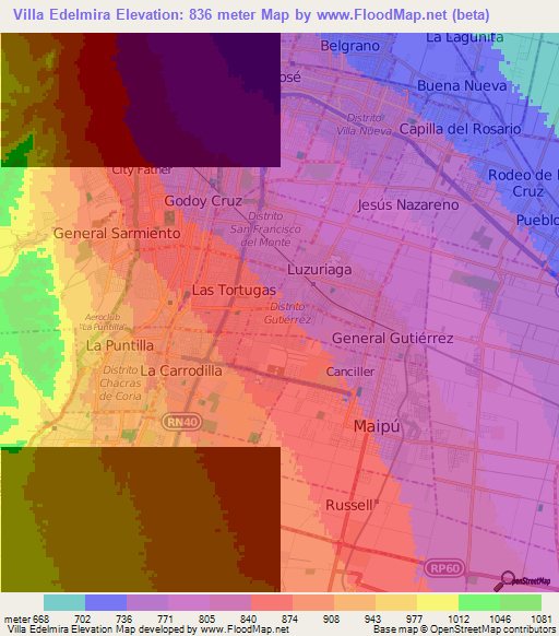 Villa Edelmira,Argentina Elevation Map