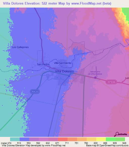 Villa Dolores,Argentina Elevation Map