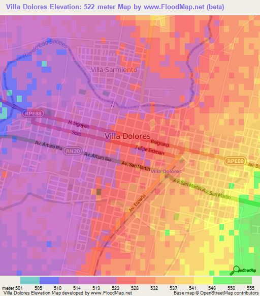 Villa Dolores,Argentina Elevation Map