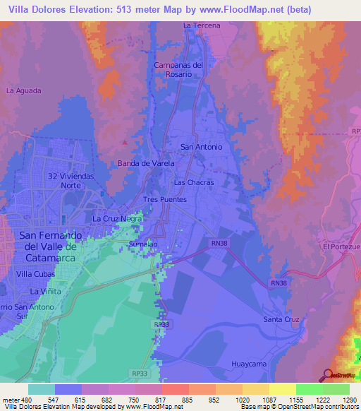 Villa Dolores,Argentina Elevation Map