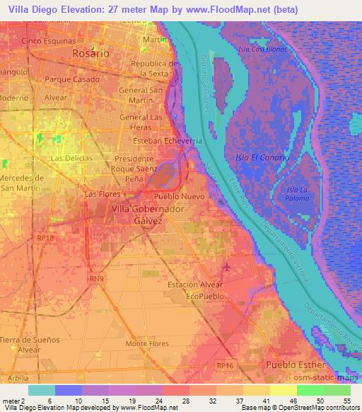 Villa Diego,Argentina Elevation Map