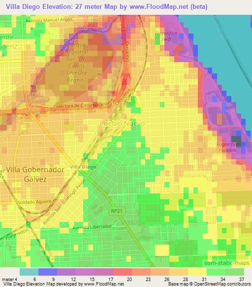 Villa Diego,Argentina Elevation Map