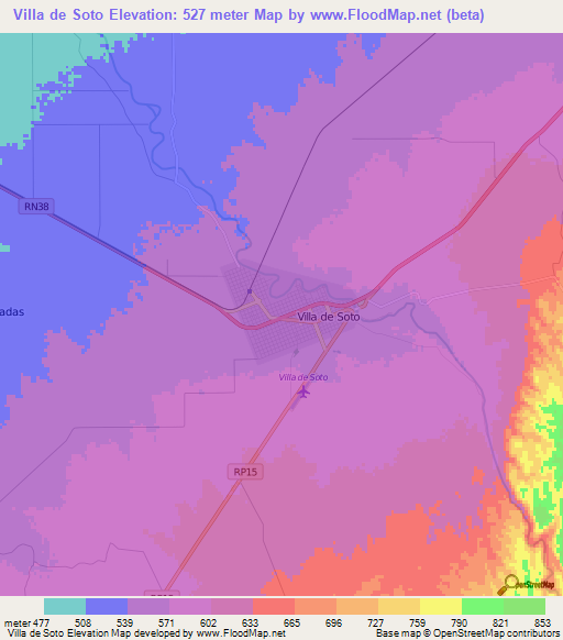 Villa de Soto,Argentina Elevation Map