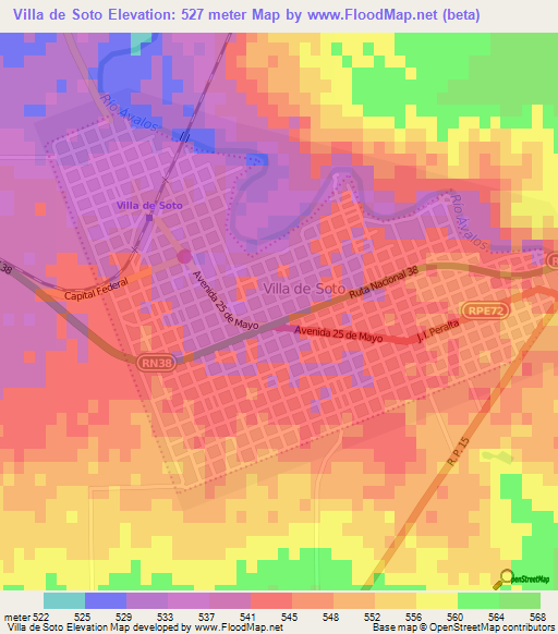 Villa de Soto,Argentina Elevation Map