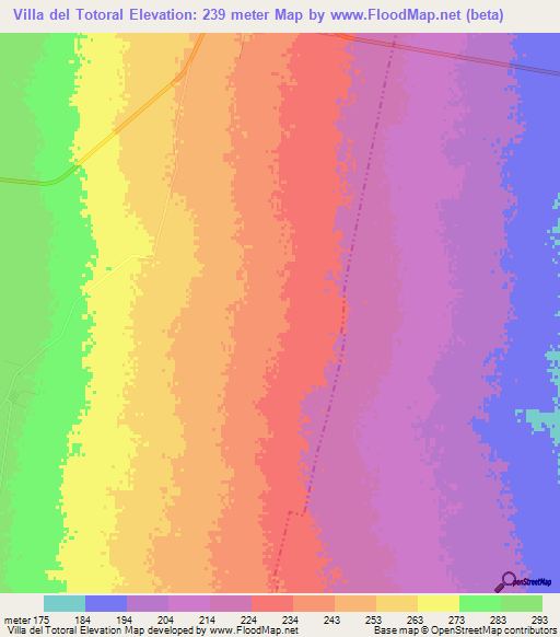 Villa del Totoral,Argentina Elevation Map